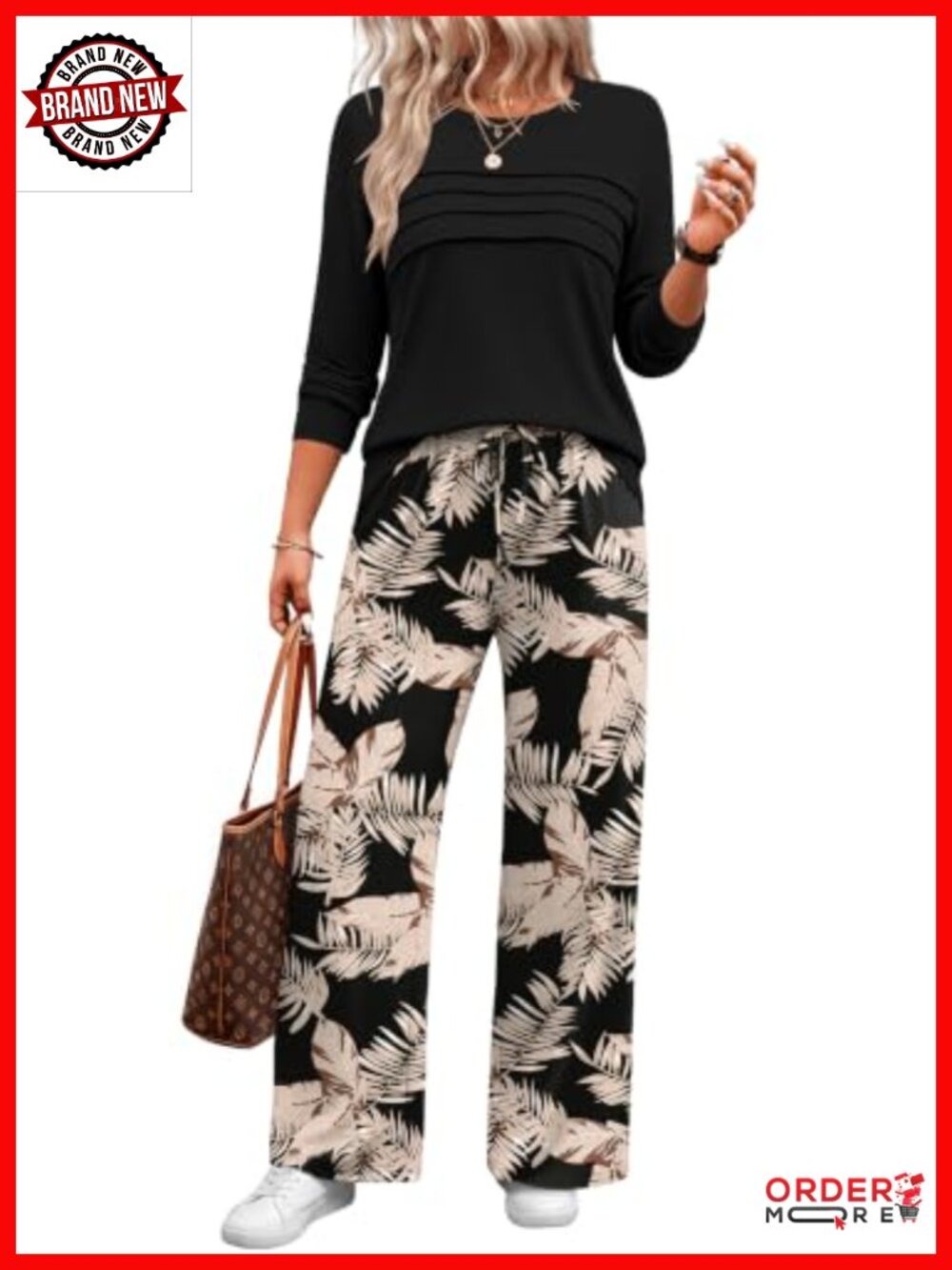 WIHOLL Lounge Set 2 Piece Long Sleeve Top Wide Leg Pants Fall Outfit Travel
